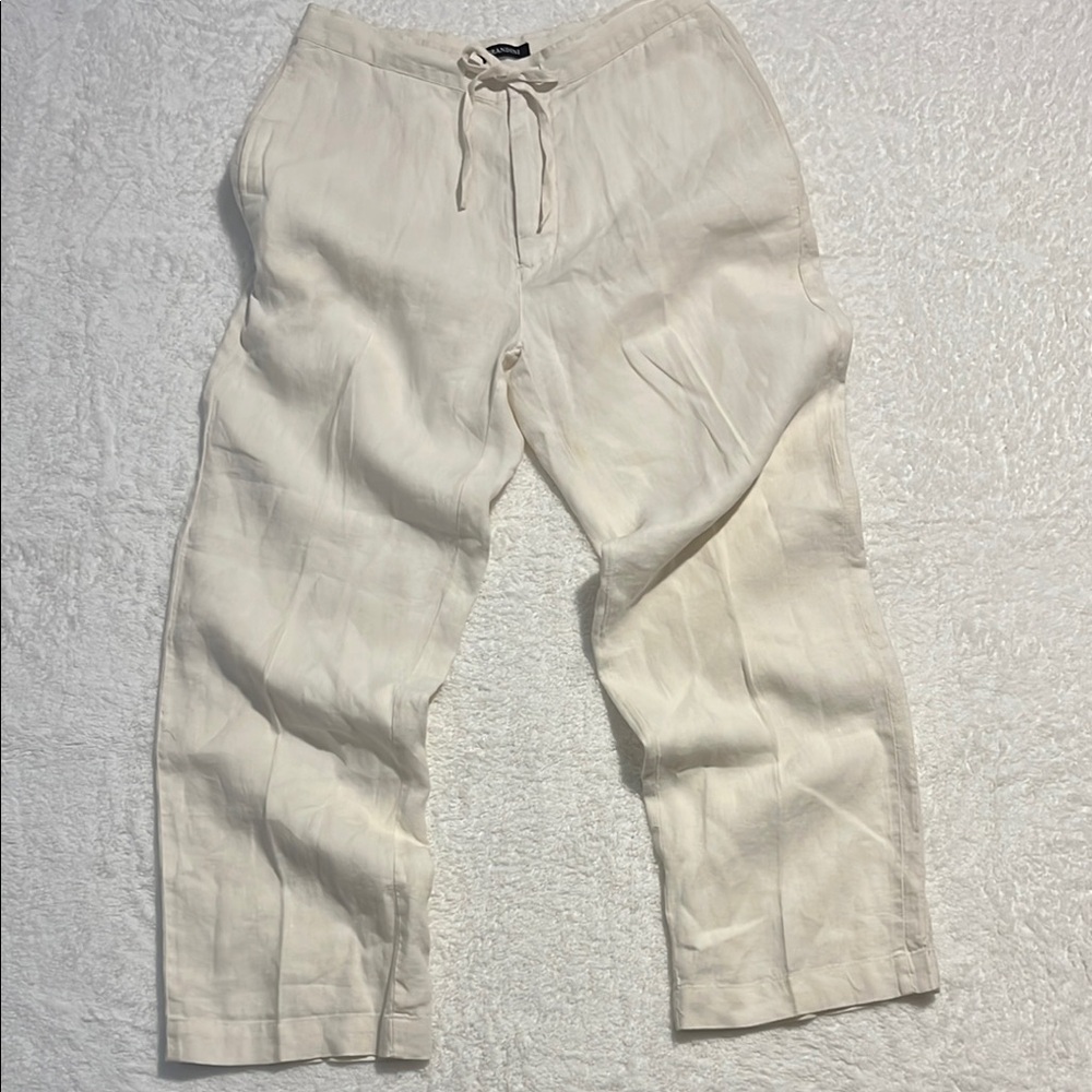 BRANDINI Linen‎ Wide Leg Cream Pants Front Zip Closure with Tie Medium